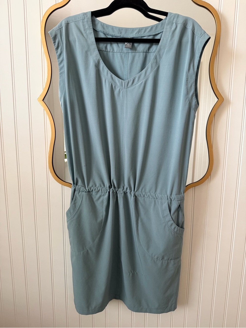 Prana Light Blue Sleeveless V-Neck Drawstring Mini Dress